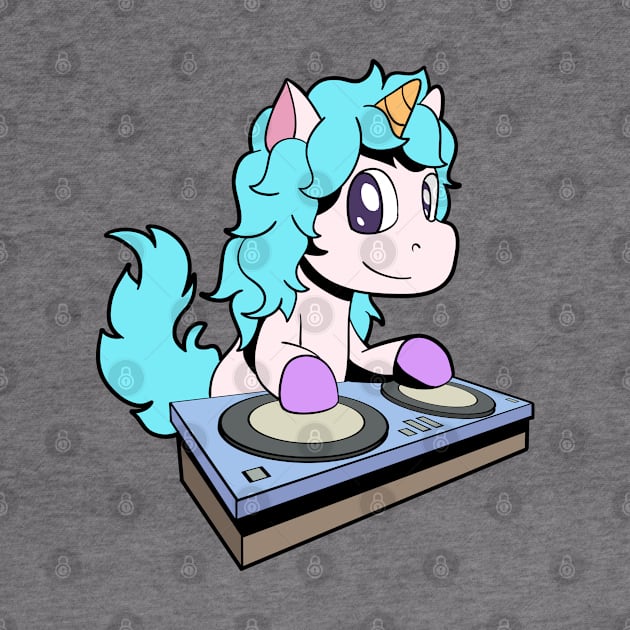 Cartoon Einhorn DJ at Turntable by Modern Medieval Design